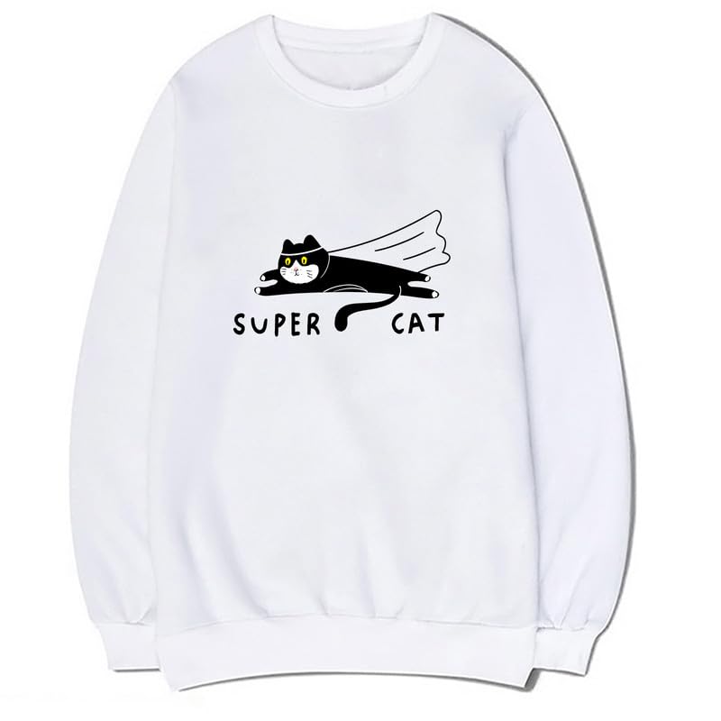 CORIRESHA Teen Funny Running Cat Crew Neck Long Sleeve Soft Cotton Cute Sweatshirt