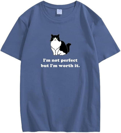 CORIRESHA Camiseta personalizada de algodón suelta casual de manga corta con cuello redondo de gato lindo para mujer