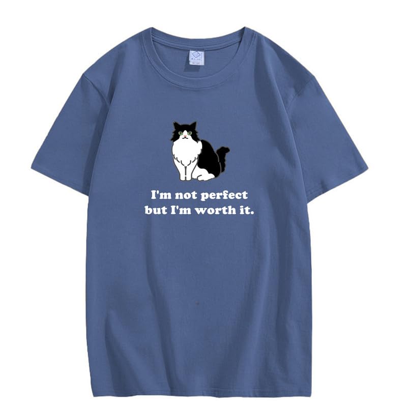 CORIRESHA Camiseta personalizada de algodón suelta casual de manga corta con cuello redondo de gato lindo para mujer