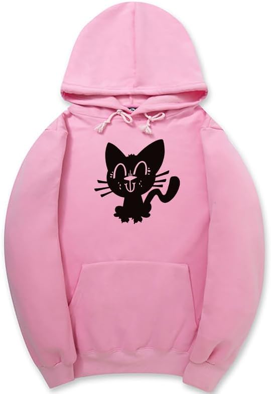 CORIRESHA Funny Black Cat Hoodie Long Sleeve Drawstring Kangaroo Pocket Cotton Sweatshirt