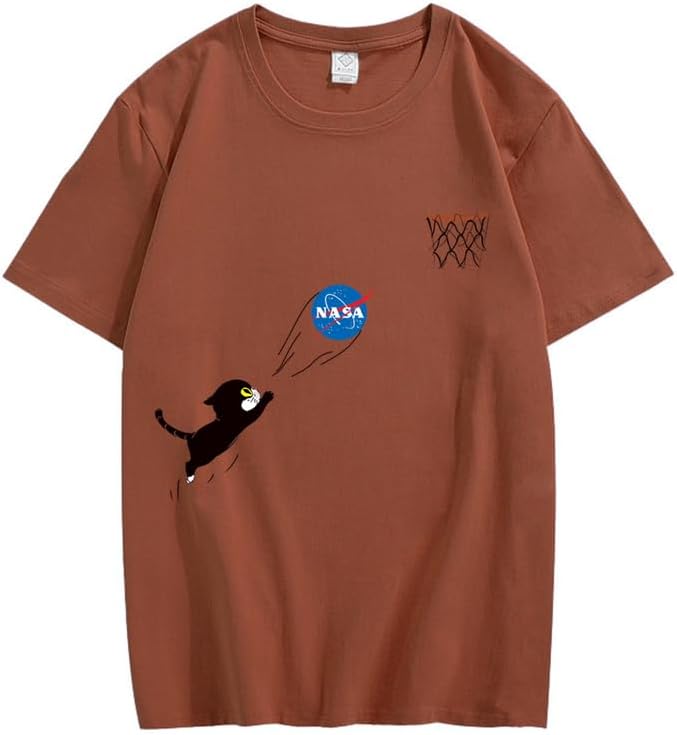 CORIRESHA Adolescente Lindo Gato Cuello Redondo Manga Corta Verano Casual Básico NASA Camiseta