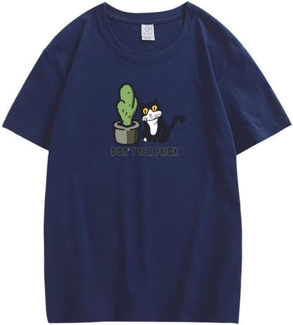 CORIRESHA Divertidos Gatos Blancos y Negros Camisetas de Cactus Ropa Casual de Verano para Adolescentes Kawaii