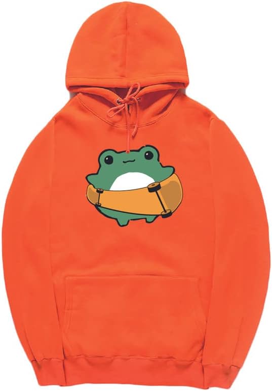 CORIRESHA Women's Cute Frog Hoodie Skateboard Soft Cozy Cotton Drawstring Sweatshirt