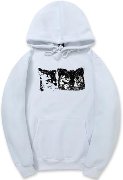 CORIRESHA Cute Cat Face Hoodie Long Sleeve Drawstring Kangaroo Pocket Basic Sweatshirt