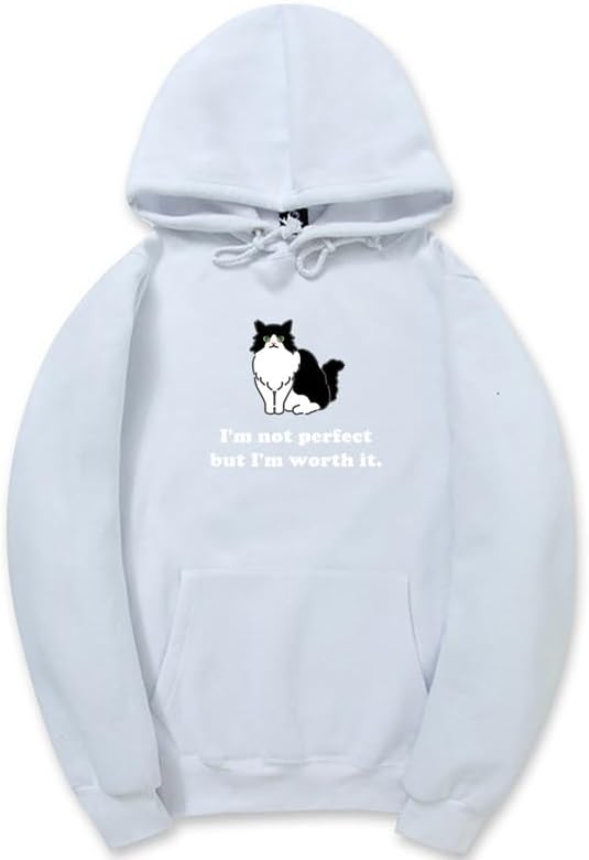 CORIRESHA Sudadera unisex con capucha de gato lindo casual de manga larga con cordón de algodón personalizada