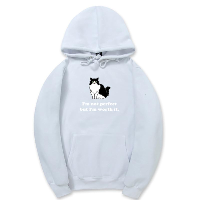 CORIRESHA Unisex Cute Cat Hoodie Casual Long Sleeve Drawstring Cotton Personalized Sweatshirt