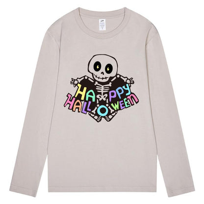 CORIRESHA Women's Skull T-Shirt Crewneck Long Sleeves Y2k Aesthetics Halloween Costumes
