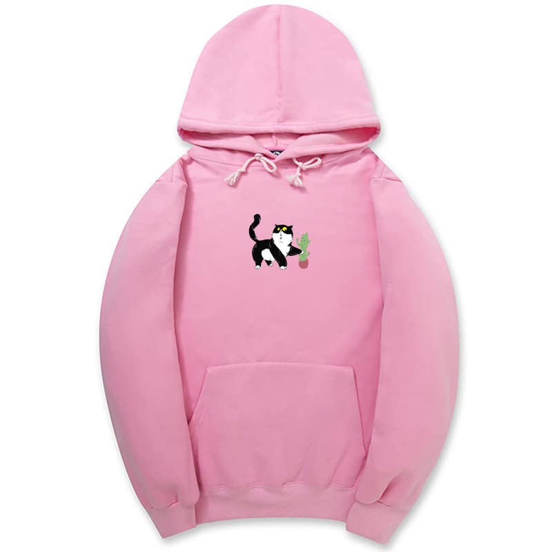 CORIRESHA Cat Lover's Cactus Hoodie Casual Long Sleeve Drawstring Soft Teen Cute Sweatshirt