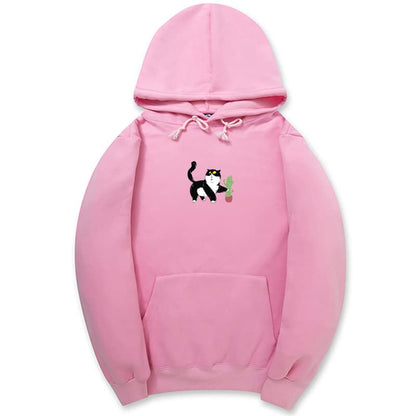 CORIRESHA Cat Lover's Cactus Hoodie Casual Long Sleeve Drawstring Soft Teen Cute Sweatshirt