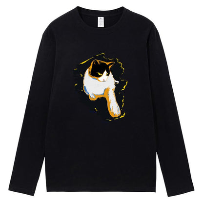 CORIRESHA Teen Cute Cat Crew Neck Long Sleeve Casual Soft Cotton T-Shirt