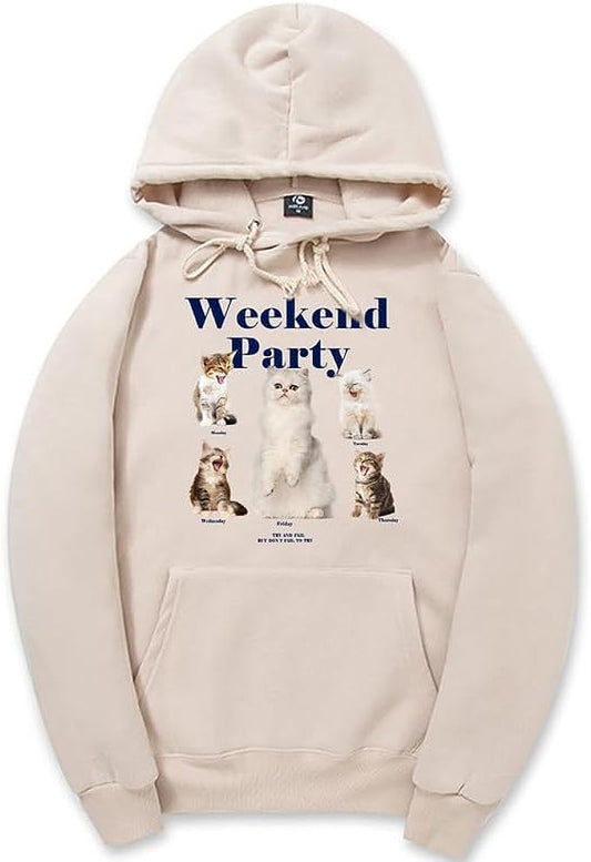 CORIRESHA Sudadera unisex con capucha para amantes de los gatos, informal, de manga larga, con cordón y letras básicas
