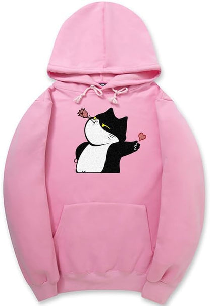 CORIRESHA Women's Cute Cat Heart Hoodie Drawstring Long Sleeve Kangaroo Pocket Sweatshirt