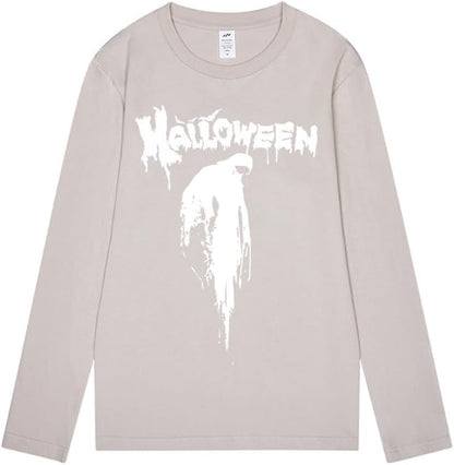 CORIRESHA Camiseta aterradora unisex gótica de manga larga con cuello redondo y sangre de Halloween