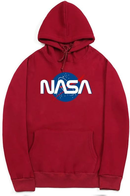 CORIRESHA Fashion NASA Logo Hoodie Long Sleeve Drawstring Kangaroo Pocket Cotton Sweatshirt