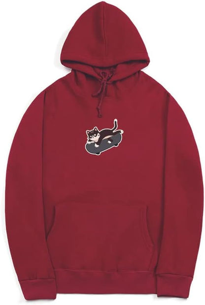 CORIRESHA Adolescente Kawaii Sudadera con capucha Skateboard Cat Casual Sudadera de algodón de manga larga