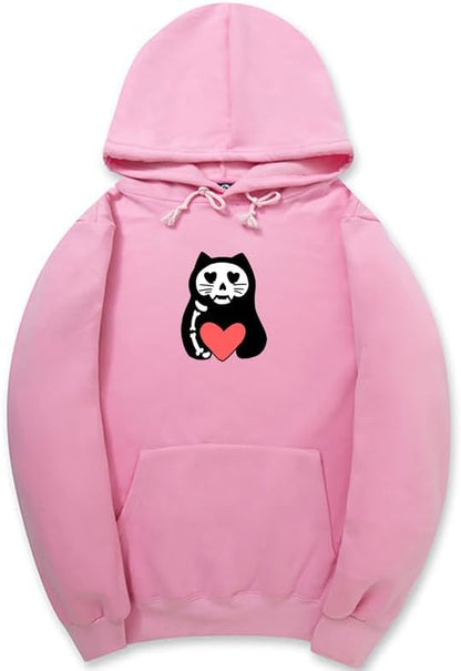 CORIRESHA Unisex Funny Cat Hoodie Long Sleeve Drawstring Pocket Heart Sweatshirt