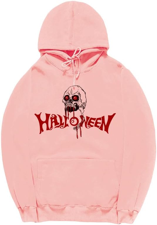 CORIRESHA Halloween Skull Hoodie Long Sleeve Drawstring Cotton Unisex Bloodstained Sweatshirt