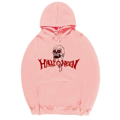 CORIRESHA Halloween Skull Sudadera con capucha de manga larga con cordón de algodón Unisex sudadera manchada de sangre