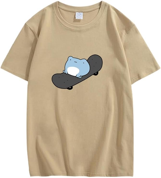 CORIRESHA Camiseta de skate de algodón de manga corta con cuello redondo y estampado de rana linda para adolescentes