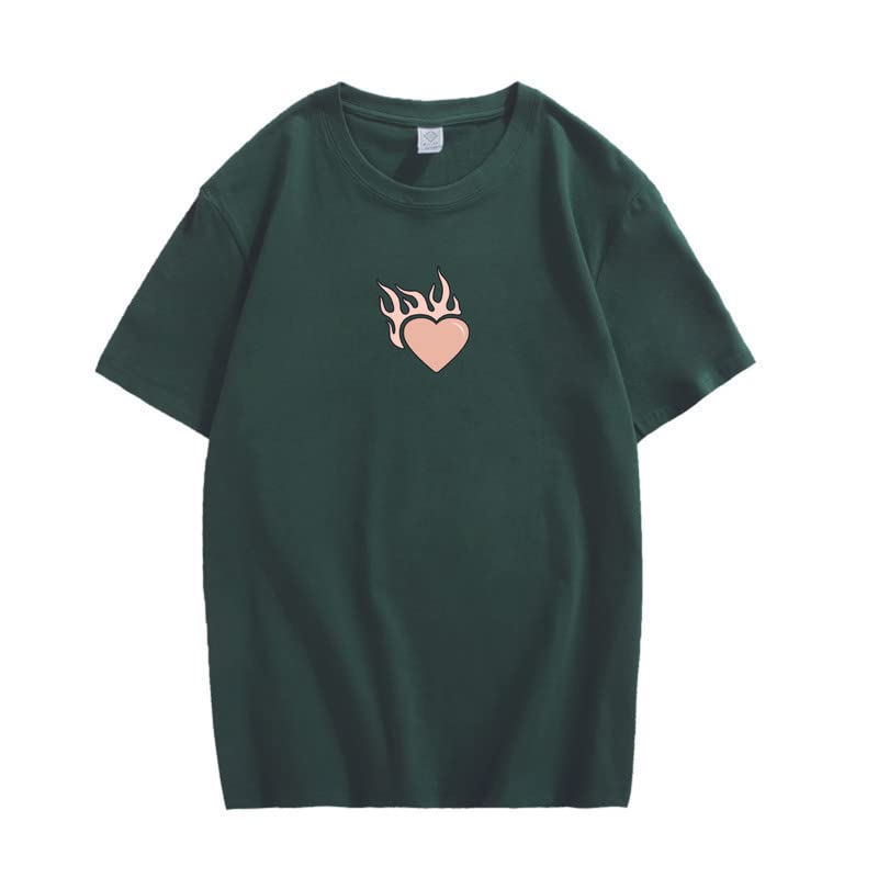 CORIRESHA Adolescente Lindo Corazón Llama Cuello Redondo Manga Corta Casual Algodón San Valentín Camiseta