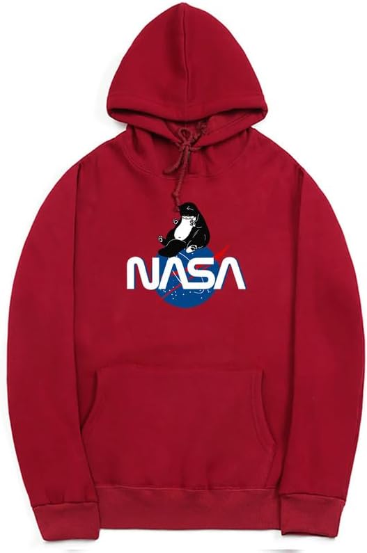 CORIRESHA Fashion NASA Print Hoodie Long Sleeve Drawstring Kangaroo Pocket Cat Sweatshirt