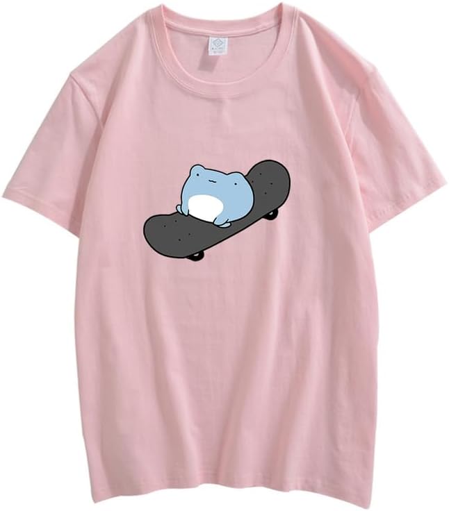 CORIRESHA Camiseta de skate de algodón de manga corta con cuello redondo y estampado de rana linda para adolescentes