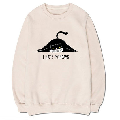 CORIRESHA Cute Lazy Cat Sweatshirt Crewneck Long Sleeves Unisex Soft Cotton Pullover