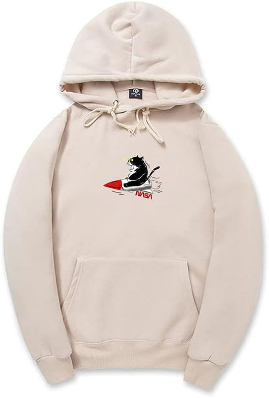 CORIRESHA Sudadera unisex con capucha para gato, manga larga, con cordón, cohete de la NASA