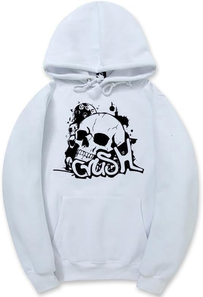 CORIRESHA Unisex Skull Hoodie Long Sleeve Drawstring Kangaroo Pocket Y2K Halloween Sweatshirt