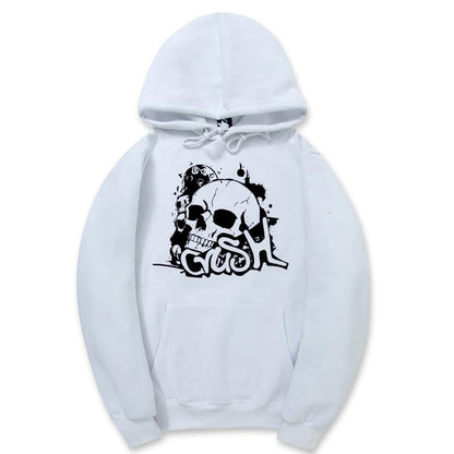 CORIRESHA Sudadera unisex con capucha de calavera de manga larga con cordón y bolsillo canguro Y2K para Halloween