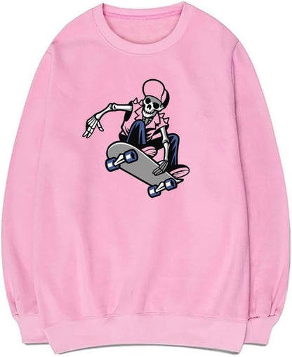 CORIRESHA Skateboard Skeleton Sweatshirt Crewneck Long Sleeve Gothic Y2k Aesthetic Pullover