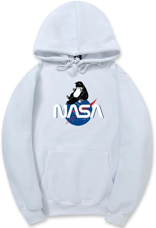 CORIRESHA Fashion NASA Print Hoodie Long Sleeve Drawstring Kangaroo Pocket Cat Sweatshirt