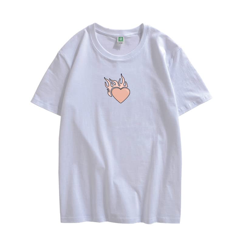 CORIRESHA Adolescente Lindo Corazón Llama Cuello Redondo Manga Corta Casual Algodón San Valentín Camiseta