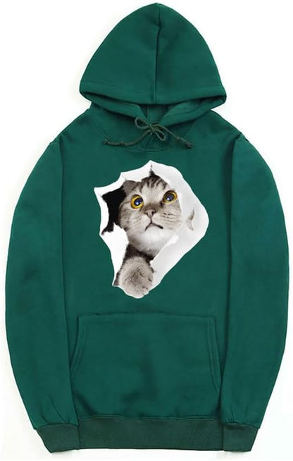 CORIRESHA Sudadera con capucha para amantes de los gatos, informal, de manga larga, con cordón, para adolescente, con bolsillo canguro