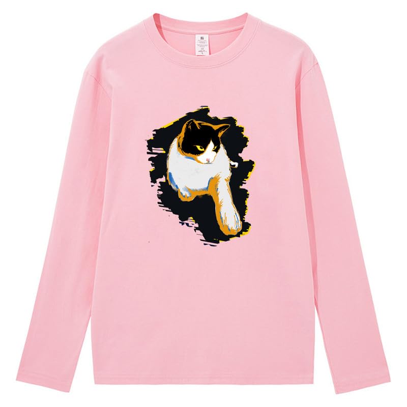 CORIRESHA Teen Cute Cat Crew Neck Long Sleeve Casual Soft Cotton T-Shirt