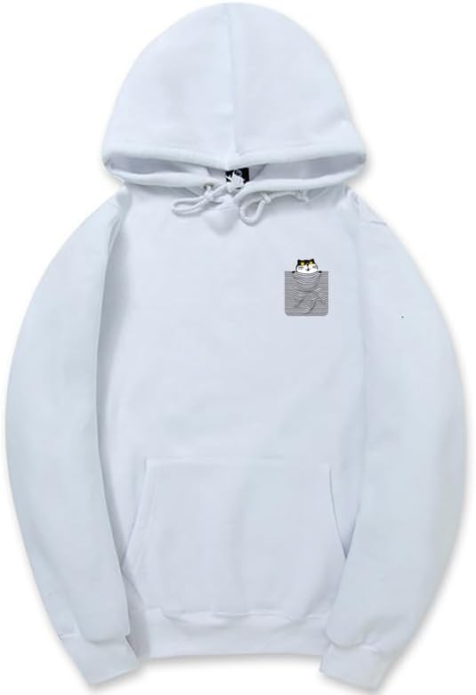 CORIRESHA Cute Pocket Cat Hoodie Long Sleeve Drawstring Cozy Cotton Sweatshirt