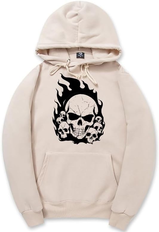 CORIRESHA Sudadera con capucha de calavera de Halloween para adolescentes, manga larga, con cordón, Y2K, estética, llama