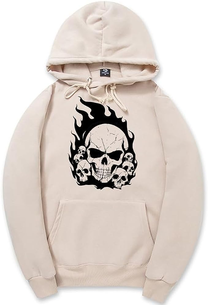CORIRESHA Sudadera con capucha de calavera de Halloween para adolescentes, manga larga, con cordón, Y2K, estética, llama