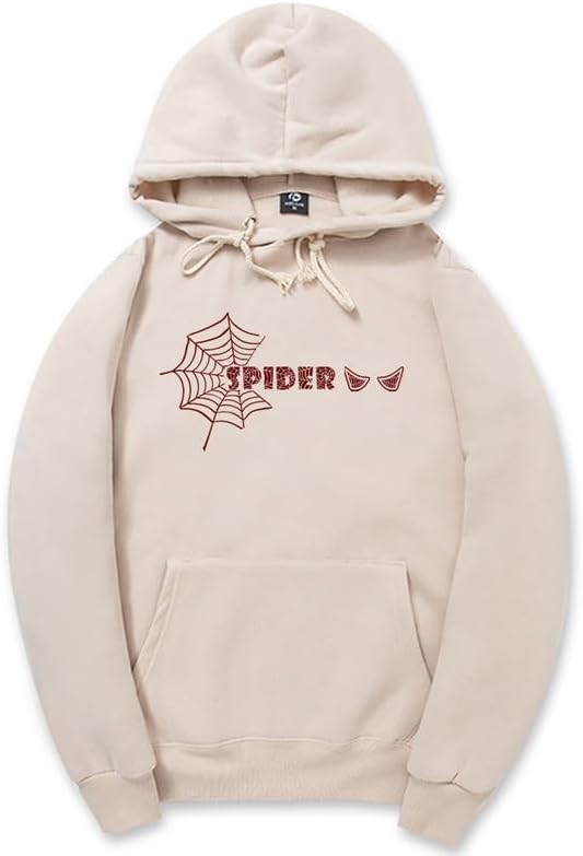 CORIRESHA Unisex Y2K Spider Web Hoodie Casual Long Sleeve Drawstring Basic Halloween Sweatshirt