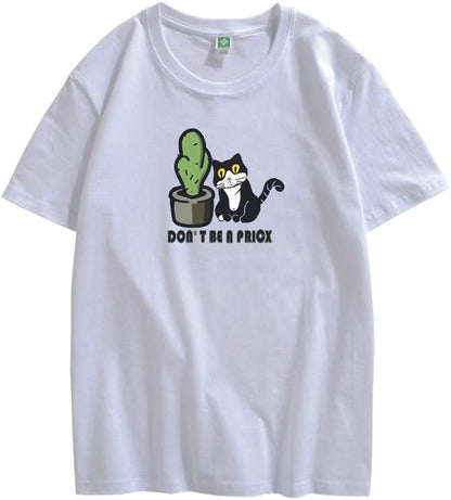 CORIRESHA Divertidos Gatos Blancos y Negros Camisetas de Cactus Ropa Casual de Verano para Adolescentes Kawaii