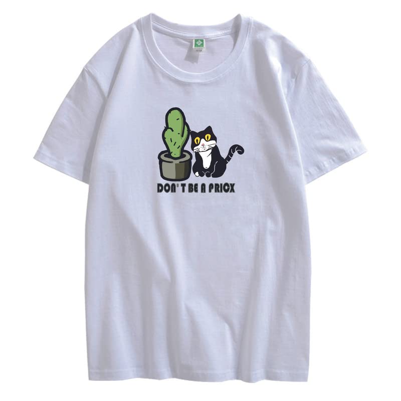 CORIRESHA Funny Black and White Cats Cactus T-Shirts Casual Summer Teens Kawaii Clothing