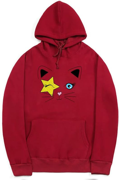 CORIRESHA Cat Lovers Hoodie Long Sleeve Drawstring Stars Teen Y2k Graphic Sweatshirt