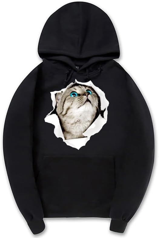 CORIRESHA Adolescente Lindo Gato Sudadera con capucha Casual Manga Larga Cordón Básico Algodón Sudadera