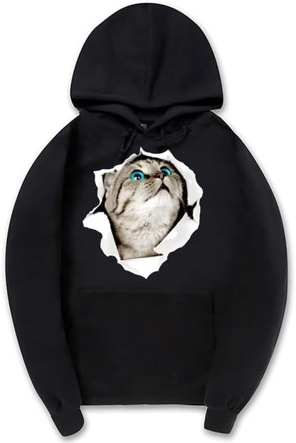 CORIRESHA Adolescente Lindo Gato Sudadera con capucha Casual Manga Larga Cordón Básico Algodón Sudadera