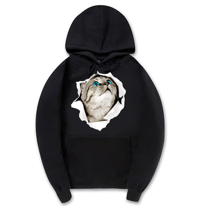 CORIRESHA Adolescente Lindo Gato Sudadera con capucha Casual Manga Larga Cordón Básico Algodón Sudadera
