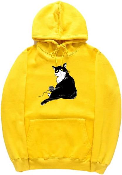 CORIRESHA Halloween Lindo Gato Sudadera con Capucha Manga Larga Cordón Bolsillo Canguro Sudadera Unisex