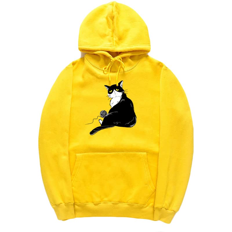 CORIRESHA Halloween Cute Cat Hoodie Long Sleeve Drawstring Kangaroo Pocket Unisex's Sweatshirt