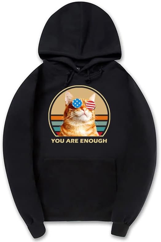 CORIRESHA You are Enough Adolescente Linda Sudadera con capucha Casual Manga Larga Cordón Algodón Gato Amantes Sudaderas