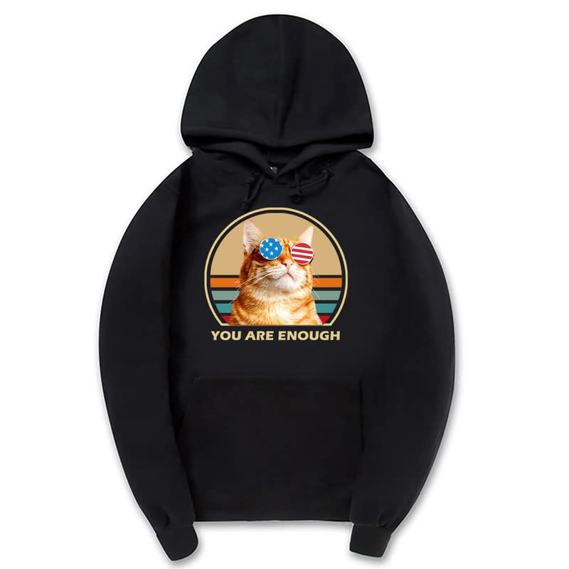 CORIRESHA You are Enough Adolescente Linda Sudadera con capucha Casual Manga Larga Cordón Algodón Gato Amantes Sudaderas