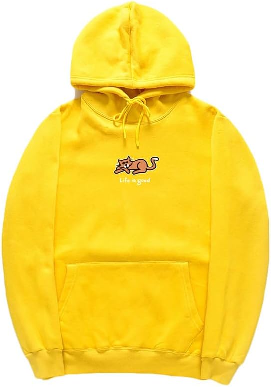 CORIRESHA Women's Cute Cat Drawstring Long Sleeve Kangaroo Pocket Letters Hoodie Sweatshirt